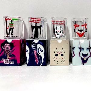 Horror Character Shot Glasses EACH WITH Matching Gift Boxes, Set of 4